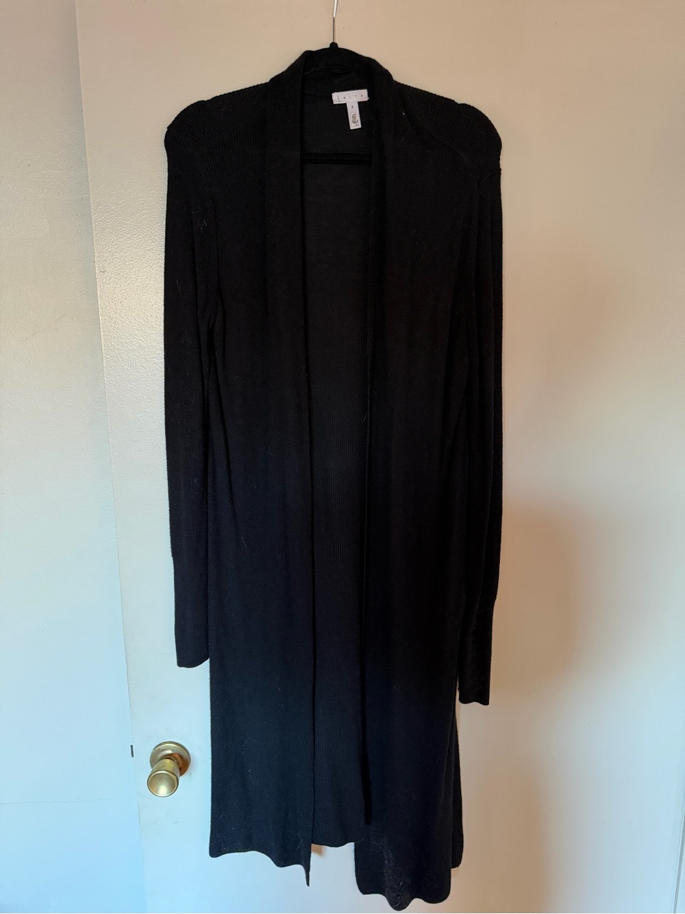 Leith Black Long Open-Front Cardigan